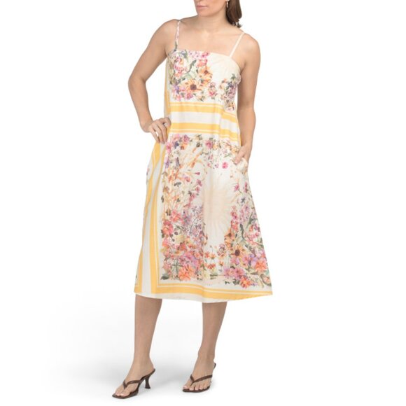 BELLAMBRA Multi Made In Italy Sleeveless Striped Floral Midi Dress